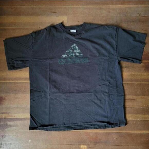 Vtg Y2k ADIDAS Camo Camouflage Rubber 3 Stripe Logo Applique T Shirt XXL - Picture 1 of 4